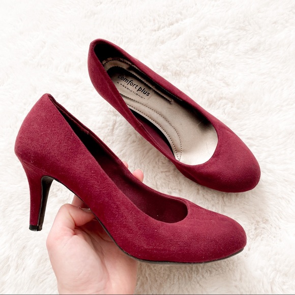 Comfort Plus Burgundy Suede Cushioned Heels Sz 6